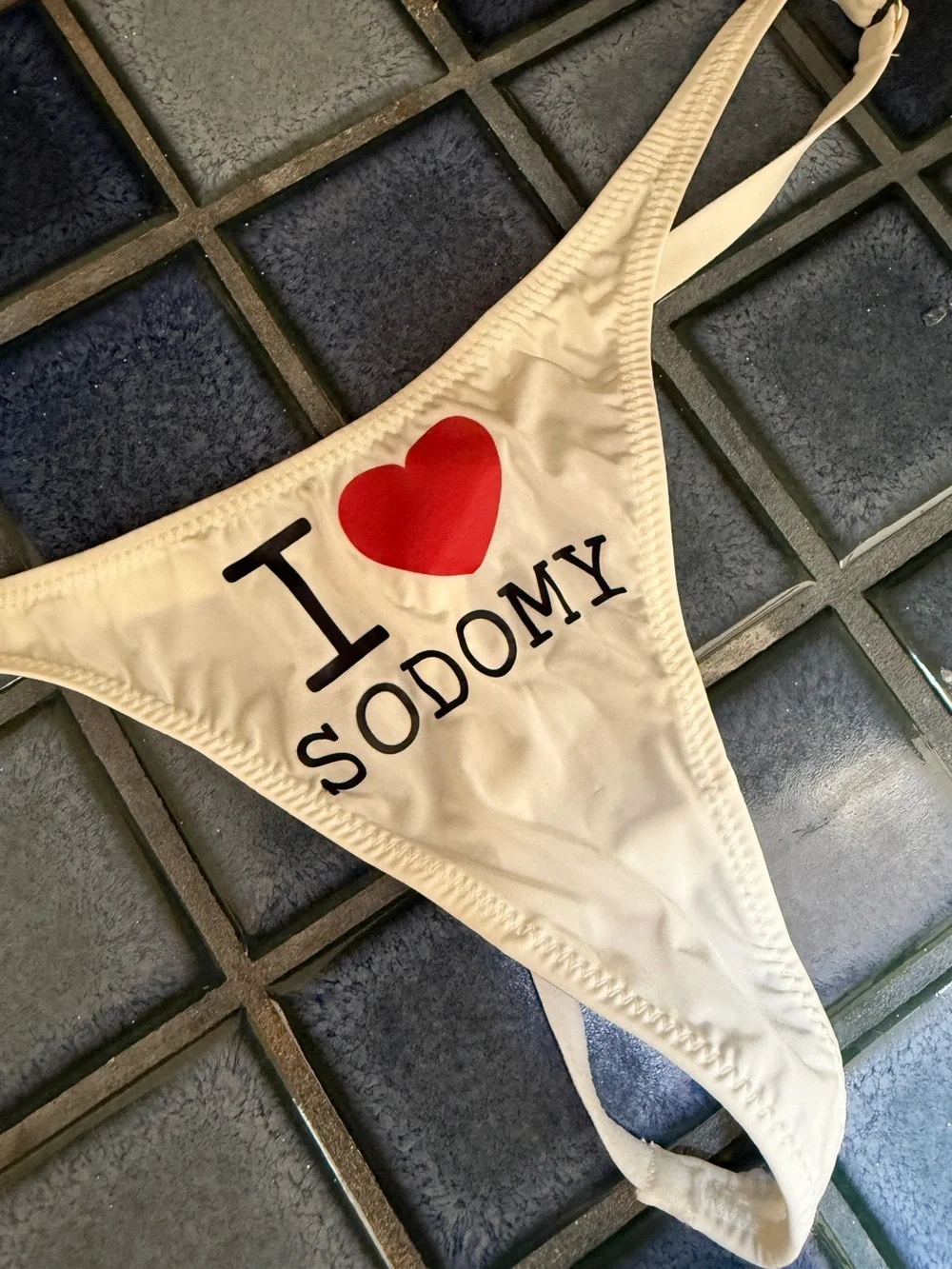 I Love Heart S*d*my Custom Dorian Electra Inspired White Thong Panty OOAK new S